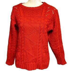 Cambridge Dry Goods Red 100% Wool Chunky Knit Sweater Crewneck Long Sleeve Med